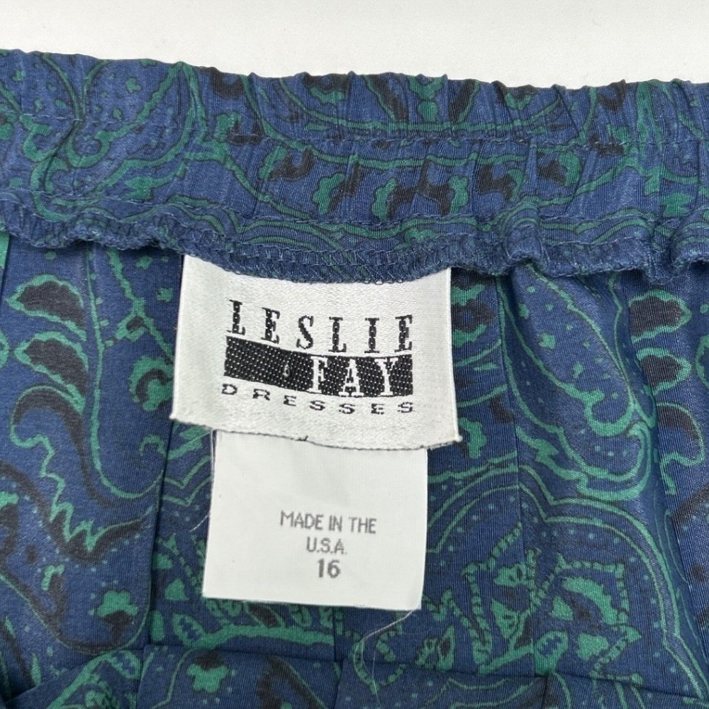 Leslie Fay Womens Vintage Paisley Pleated Midi Skirt Size 16 Navy Blue Green - Picture 6 of 10